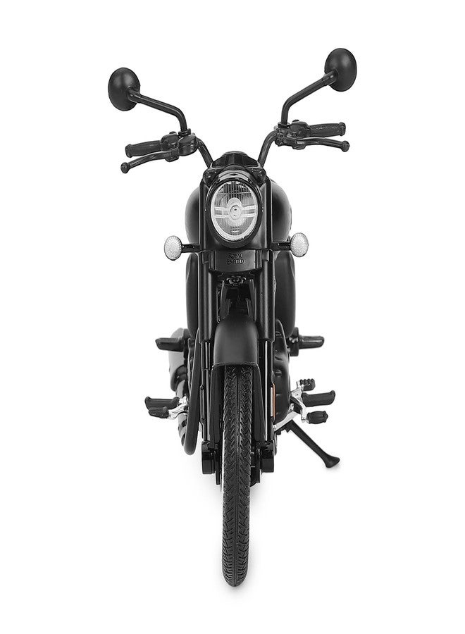 Royal Enfield دراجة رويال إنفيلد نيو كلاسيك 350 نموذج مصغر | 1:12 | مرايا جانبية | عجلات دوارة بحرية | مقود قابل للتوجيه | نظام تعليق خلفي وحامل جانبي يعملان | أسود غير لامع - Image 4